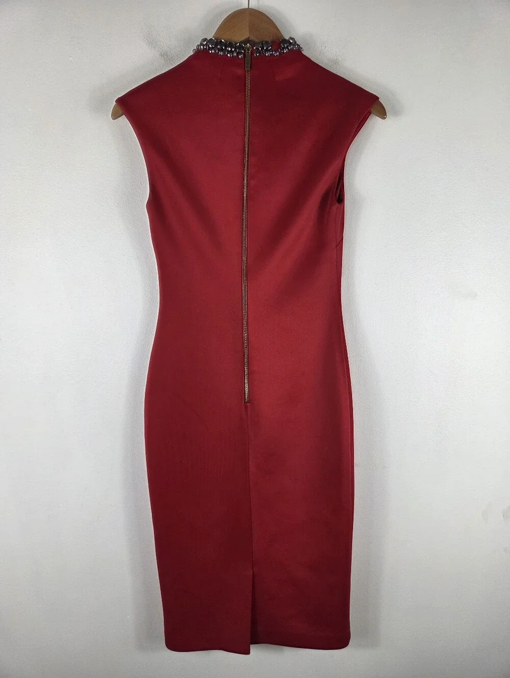 Ted Baker Cadyee Beaded Jeweled Mock Neck Bodycon Pencil Midi Sheath Dress
